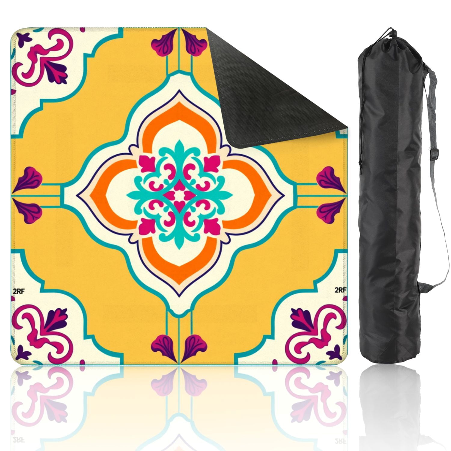 Mahjong Mat 31.5" x 31.5" Ornamental Moroccan Tile Teal Orange Magenta Floral Geometric Motif Non-Slip Noise Reduction American Mahjong Tiles Table Cover for Dominoes Poker Card Board Games Gift