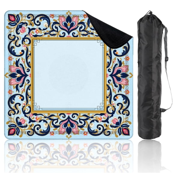 Mahjong Mat 31.5" x 31.5" Ornate Floral Mandala Pink Navy Gold Accents Light Blue Non-Slip Noise Reduction American Mahjong Tiles Table Cover for Dominoes Poker Card Board Games Gift