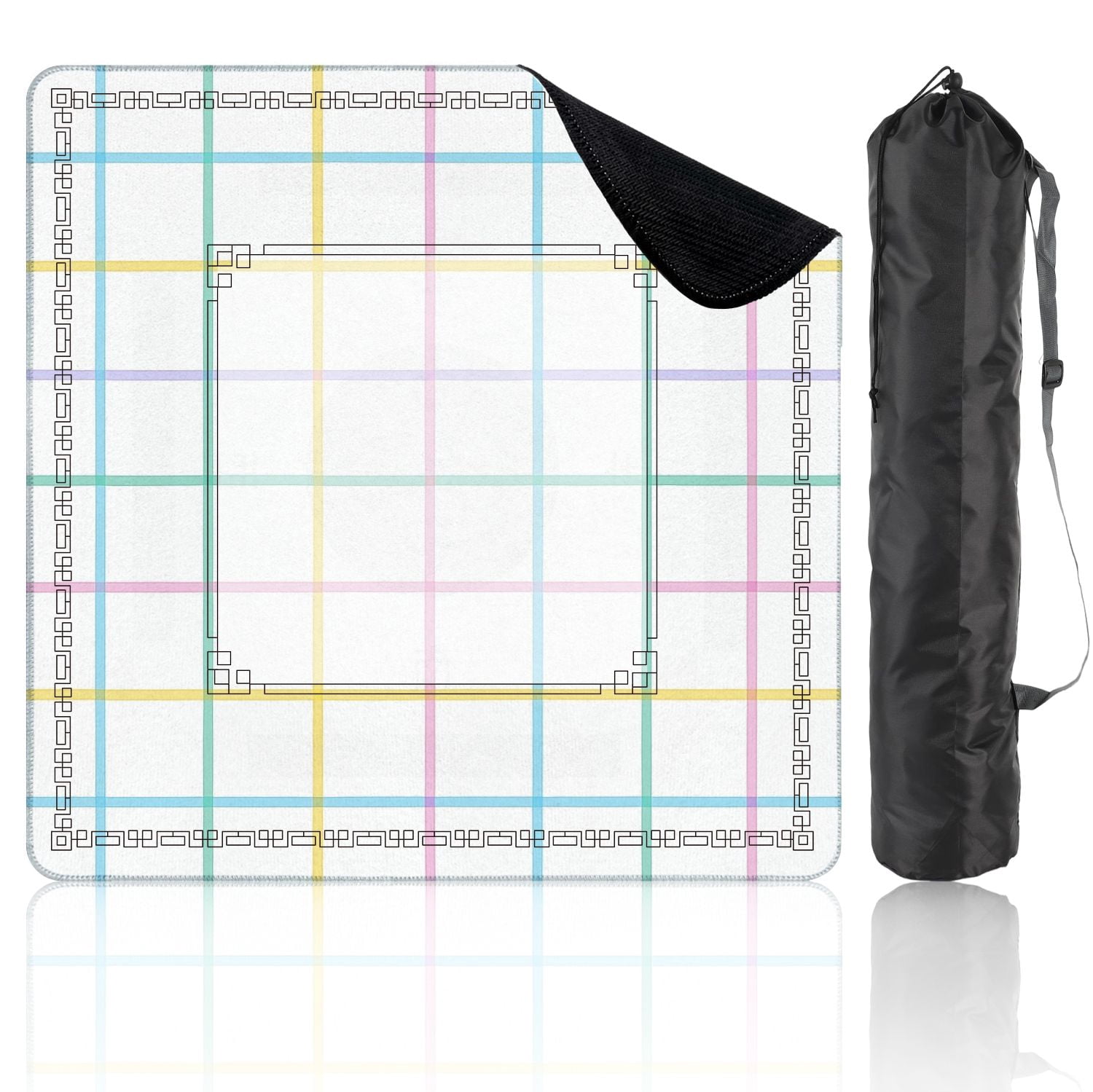 Mahjong Mat 31.5" x 31.5" Pastel Colored Plaid Light Blue Pink Yellow Green Lines Non-Slip Noise Reduction American Mahjong Tiles Table Cover for Dominoes Poker Card Board Games Gift