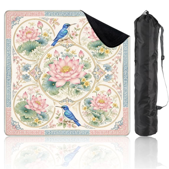 Mahjong Mat 31.5" x 31.5" Pastel Floral Birds Elegant Circular Design Non-Slip Noise Reduction Mahjong Tiles Table Cover for Dominoes Poker Card Board and Tile Games
