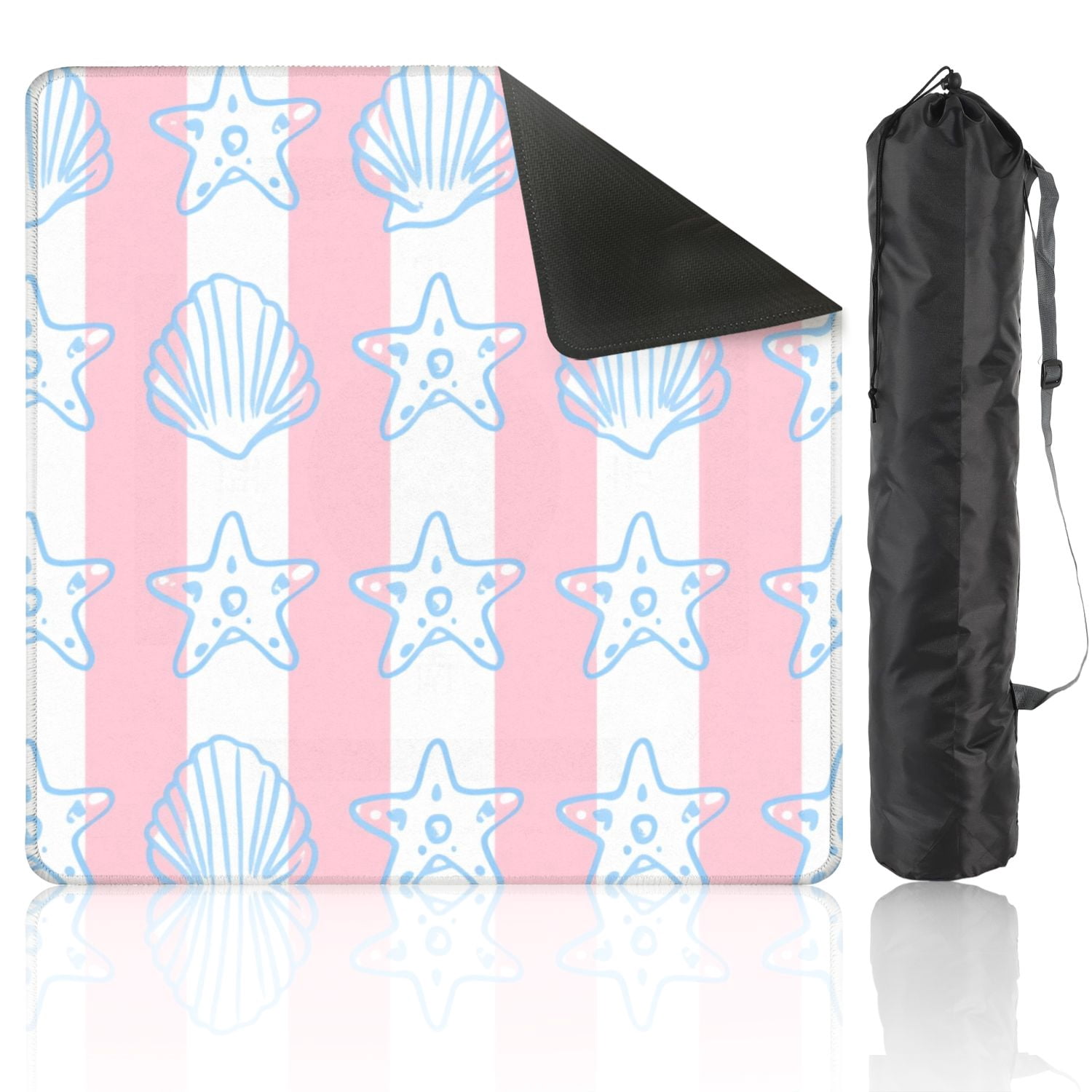 Mahjong Mat 31.5" x 31.5" Pastel Pink White Striped Blue Starfish Seashells Non-Slip Noise Reduction American Mahjong Tiles Table Cover for Dominoes Poker Card Board Games Gift