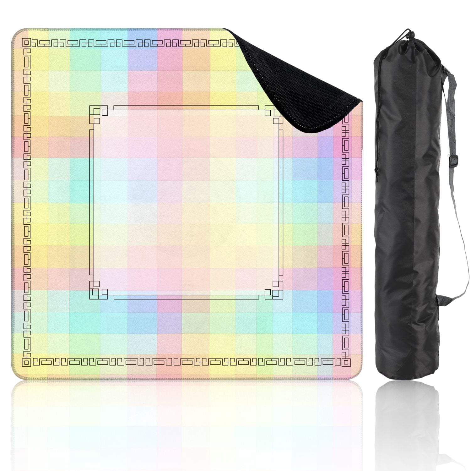 Mahjong Mat 31.5" x 31.5" Pastel Pixelated Grid Soft Colors Pink Blue Yellow Non-Slip Noise Reduction American Mahjong Tiles Table Cover for Dominoes Poker Card Board Games Gift