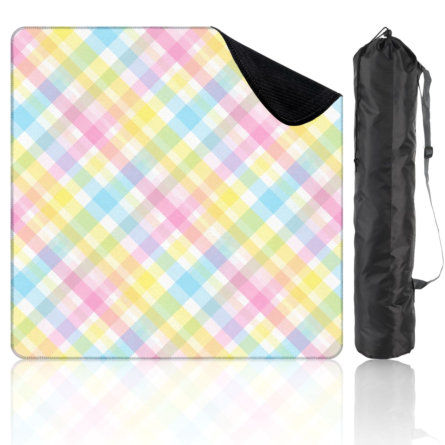 Mahjong Mat 31.5" x 31.5" Pastel Plaid Green Pink Blue Diagonal Stripes Non-Slip Noise Reduction Mahjong Tiles Table Cover for Dominoes Poker Card Board and Tile Games