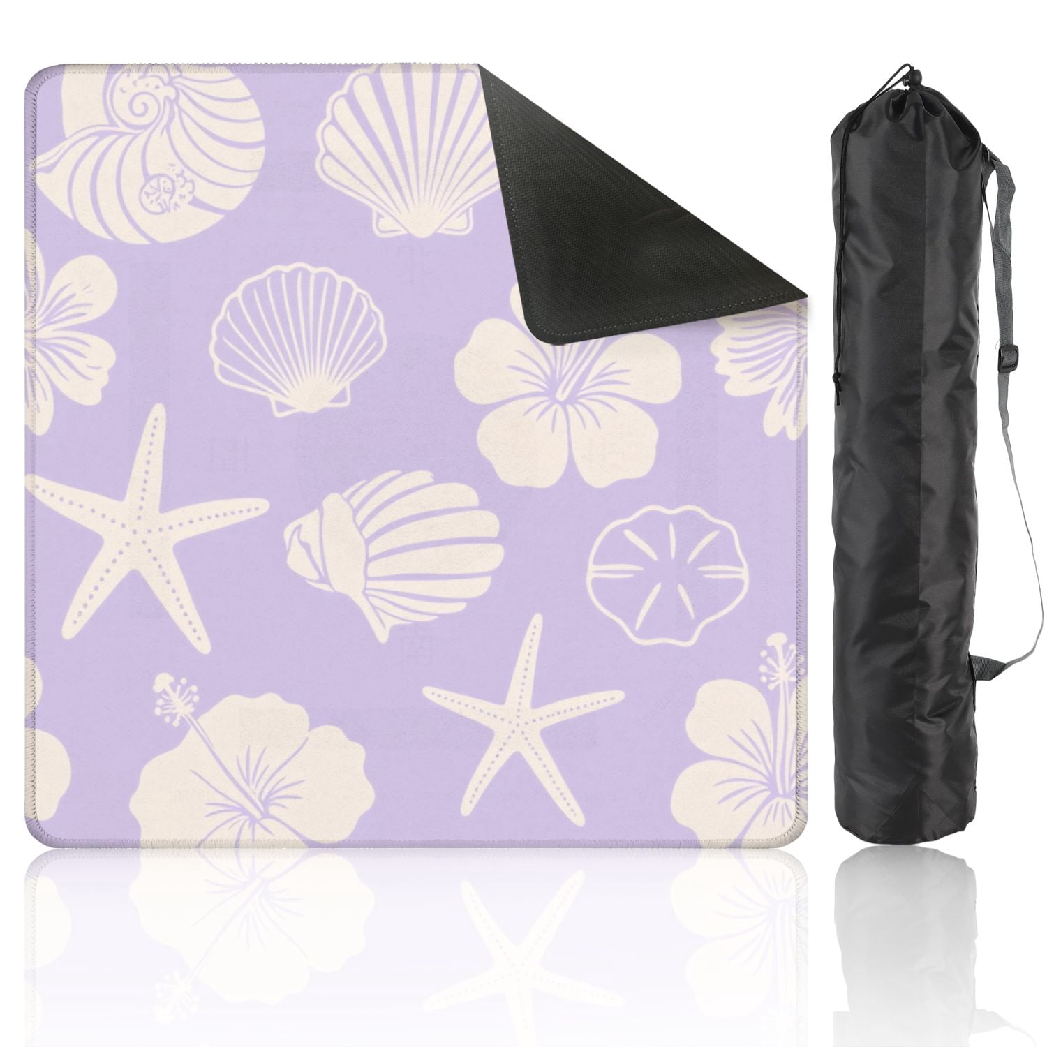Mahjong Mat 31.5" x 31.5" Pastel Purple Tropical Seashell Starfish Hibiscus Flowers Non-Slip Noise Reduction American Mahjong Tiles Table Cover for Dominoes Poker Card Board Games Gift