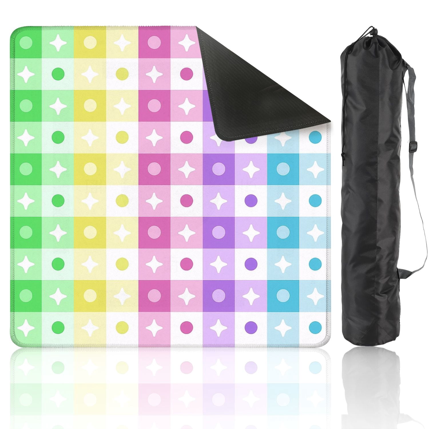 Mahjong Mat 31.5" x 31.5" Pastel Rainbow Stars Circles Design Non-Slip Noise Reduction American Mahjong Tiles Table Cover for Dominoes Poker Card Board Games Gift