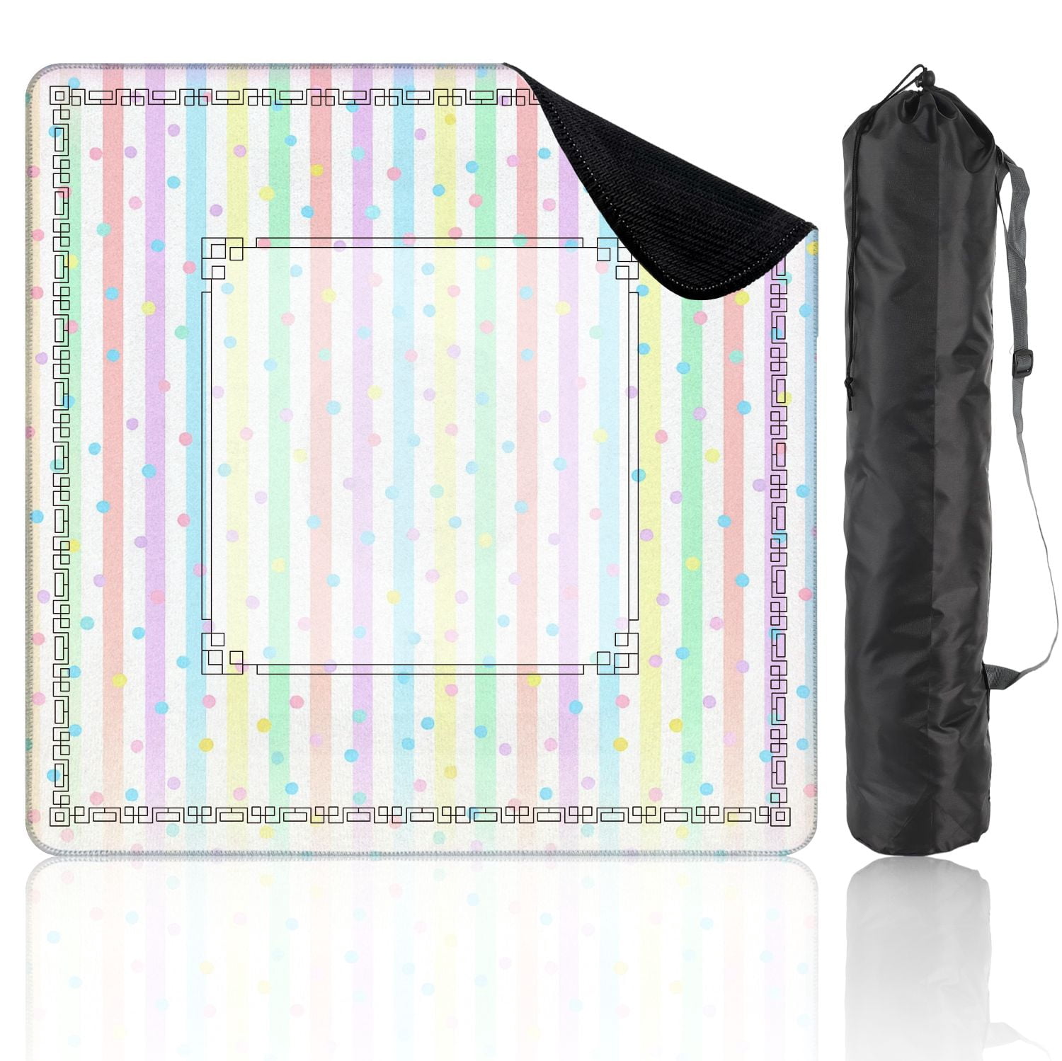 Mahjong Mat 31.5" x 31.5" Pastel Stripes Polka Dots Soft Colors Non-Slip Noise Reduction American Mahjong Tiles Table Cover for Dominoes Poker Card Board Games Gift