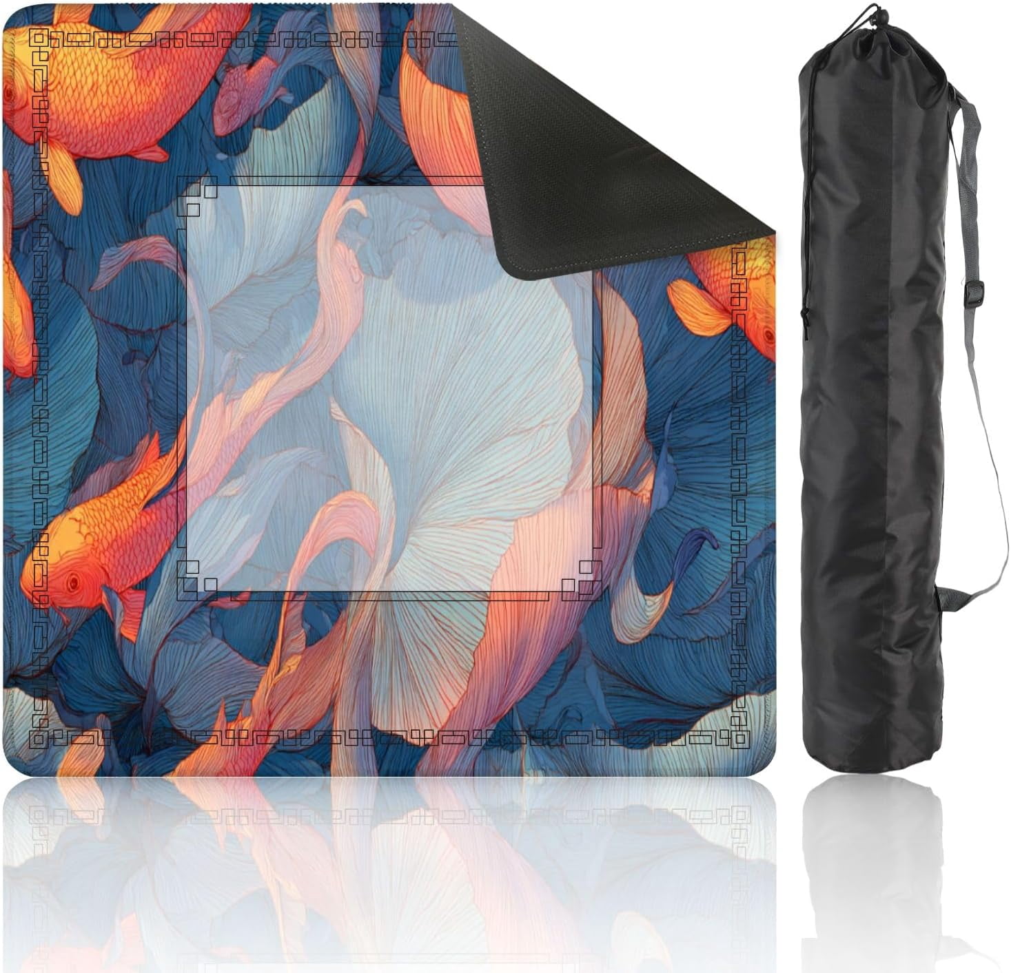 Mahjong Mat 31.5" x 31.5" Pastel Watercolor Pond Lotus Fish Japanese Aesthetics Non-Slip Noise Reduction Mahjong Tiles Table Cover for Dominoes Poker Card Board and Tile Games