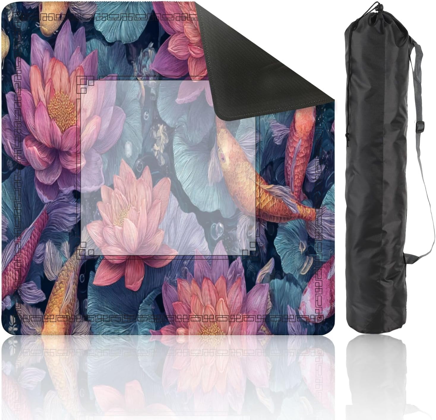 Mahjong Mat 31.5" x 31.5" Pastel Watercolor Pond Print Lotus Flowers Gold Accents Non-Slip Noise Reduction Mahjong Tiles Table Cover for Dominoes Poker Card Board and Tile Games