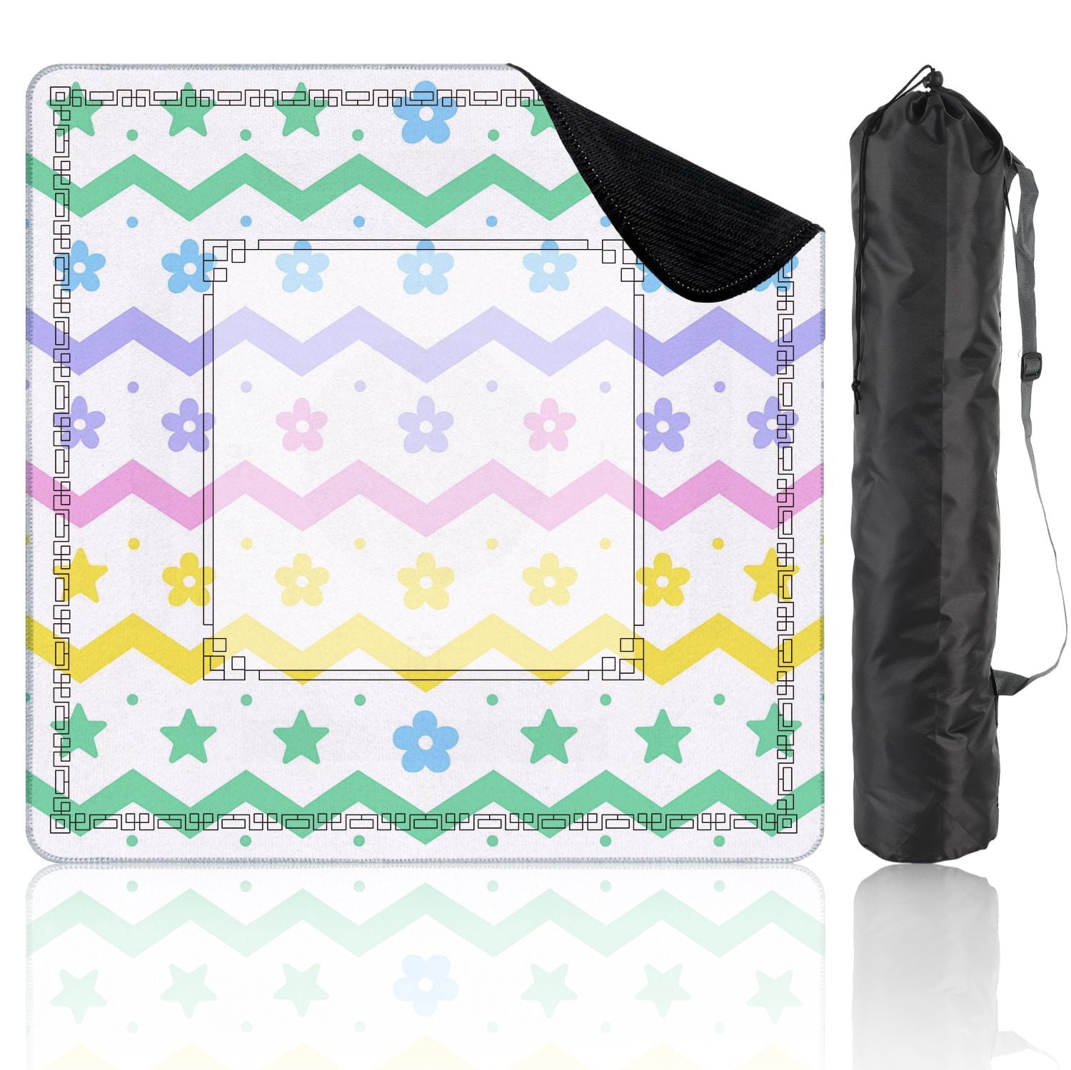 Mahjong Mat 31.5" x 31.5" Pastel Zigzag Stars Flowers Soft Colors Non-Slip Noise Reduction American Mahjong Tiles Table Cover for Dominoes Poker Card Board Games Gift