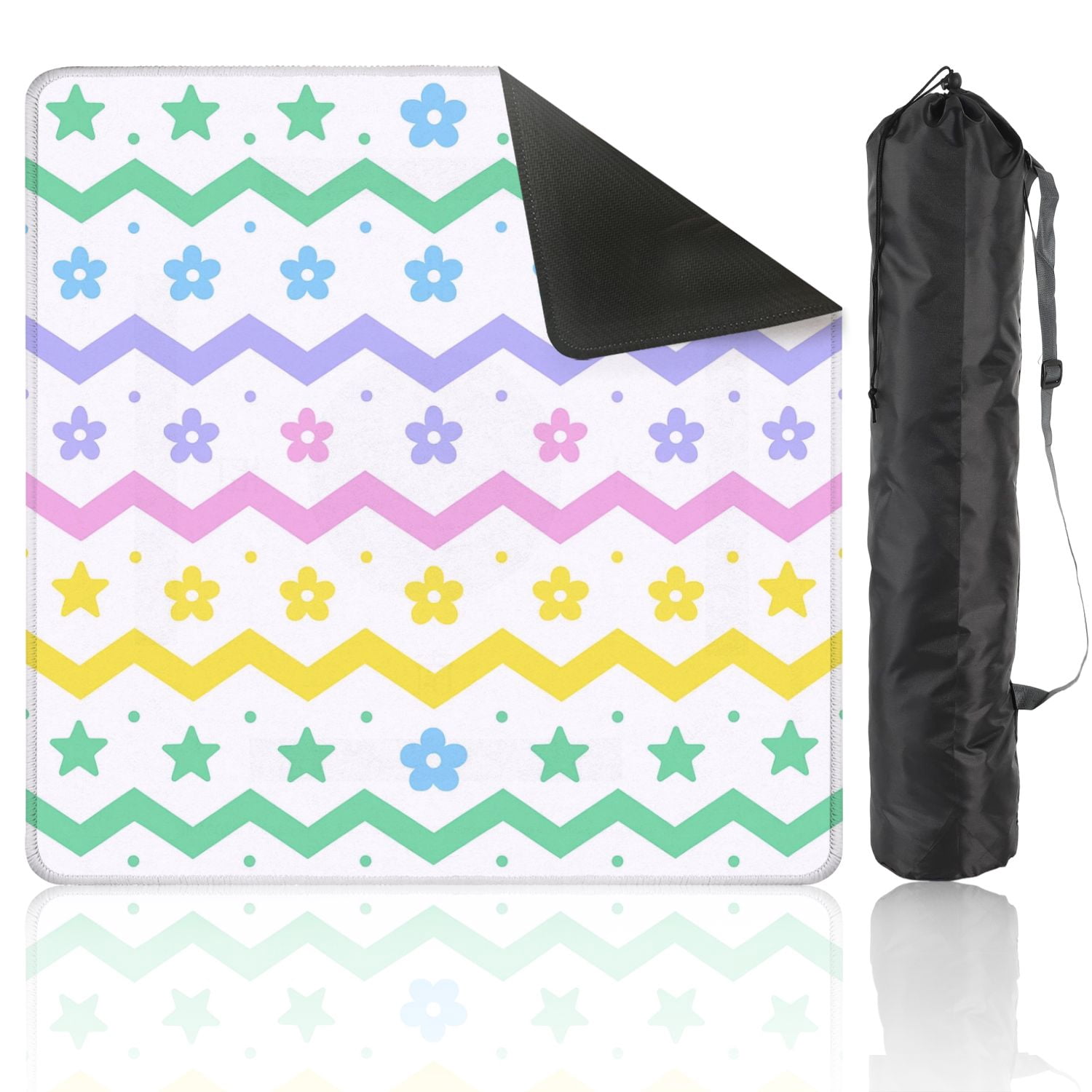Mahjong Mat 31.5" x 31.5" Pastel Zigzag Stars Flowers Soft Colors Non-Slip Noise Reduction American Mahjong Tiles Table Cover for Dominoes Poker Card Board Games Gift
