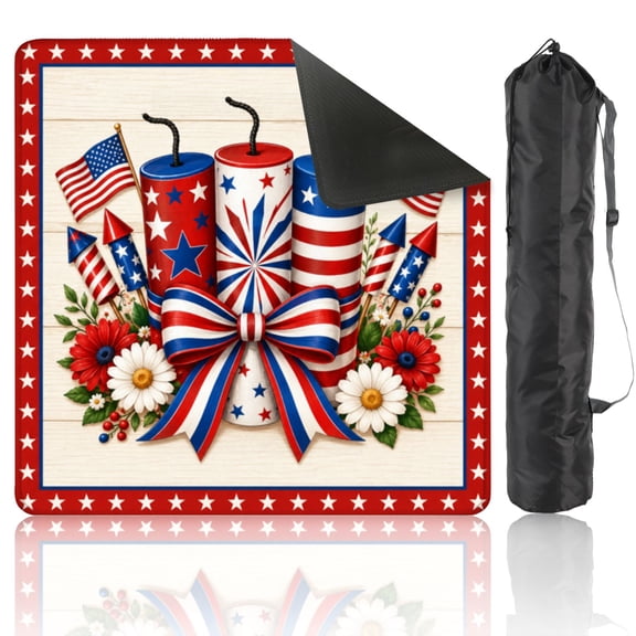 Mahjong Mat 31.5" x 31.5" Patriotic Firecracker Red White Blue Design Stars Stripes Non-Slip Noise Reduction American Mahjong Tiles Table Cover for Dominoes Poker Card Board Games Gift