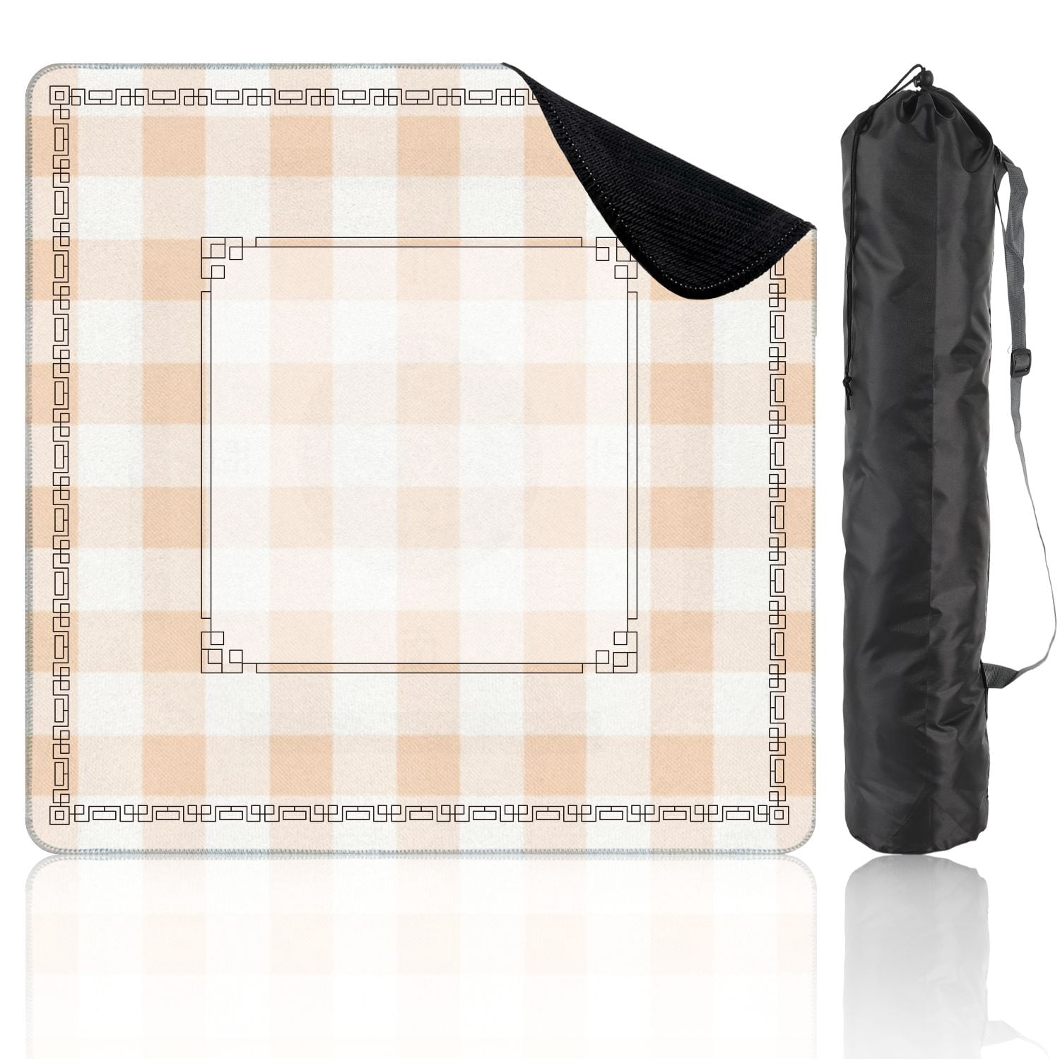 Mahjong Mat 31.5" x 31.5" Peach Gingham Checkered Soft Beige Squares Non-Slip Noise Reduction American Mahjong Tiles Table Cover for Dominoes Poker Card Board Games Gift