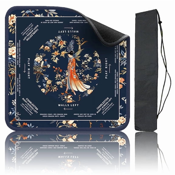 Mahjong Mat 31.5" x 31.5" Peacock Blossoming Flowers Traditional Chinese Landscape Non-Slip Noise Reduction American Mahjong Tiles Table Cover for Dominoes Poker Card Board Games Gift