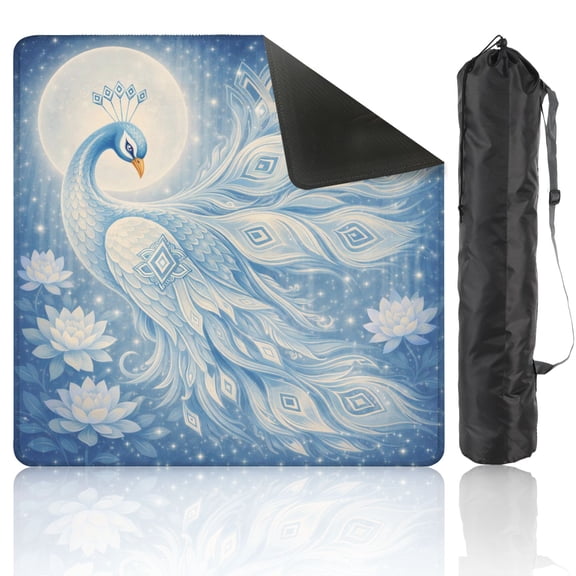 Mahjong Mat 31.5" x 31.5" Peacock Flowing Design Mahjong Tiles Table Cover for Dominoes Poker Card Board and Tile Games