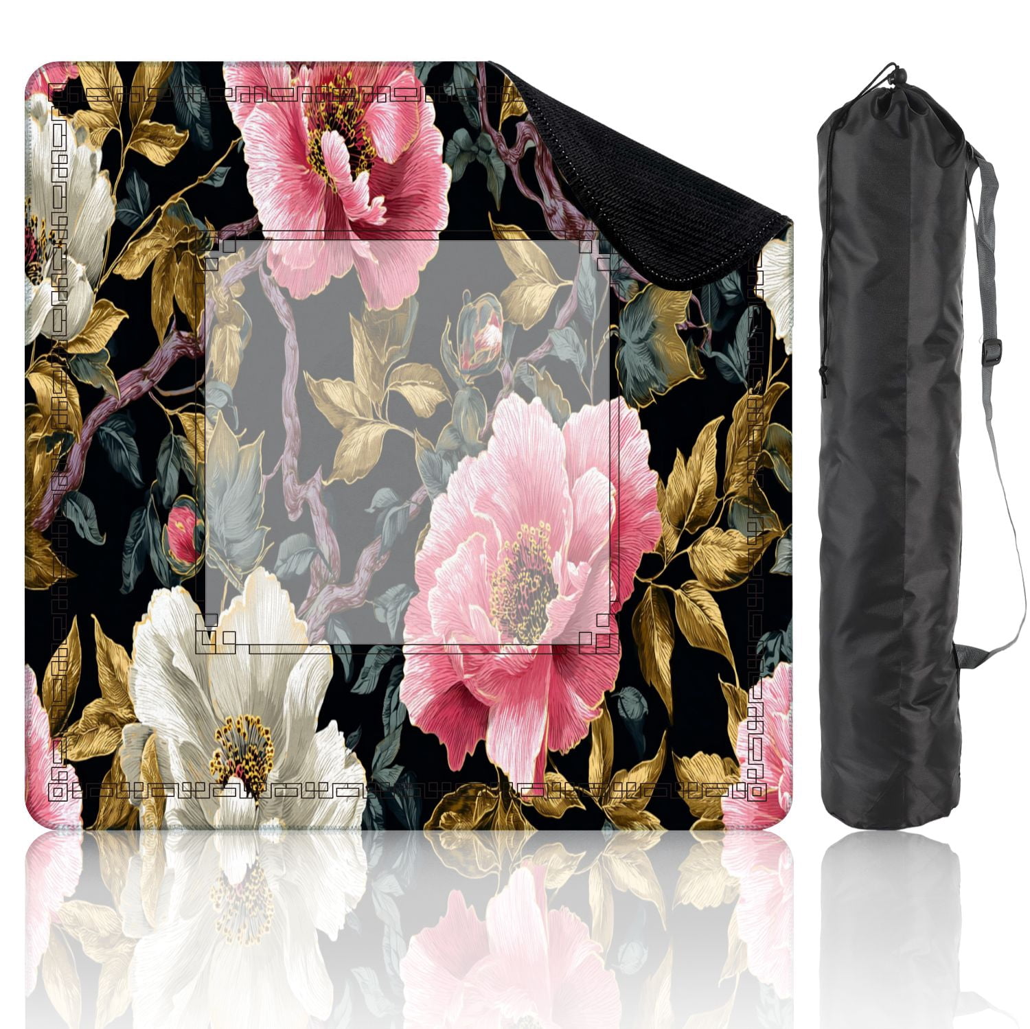 Mahjong Mat 31.5" x 31.5" Peonies pheasants Floral vintage seamless flowers Non-Slip Noise Reduction American Mahjong Tiles Table Cover for Dominoes Poker Card Board Games Gift