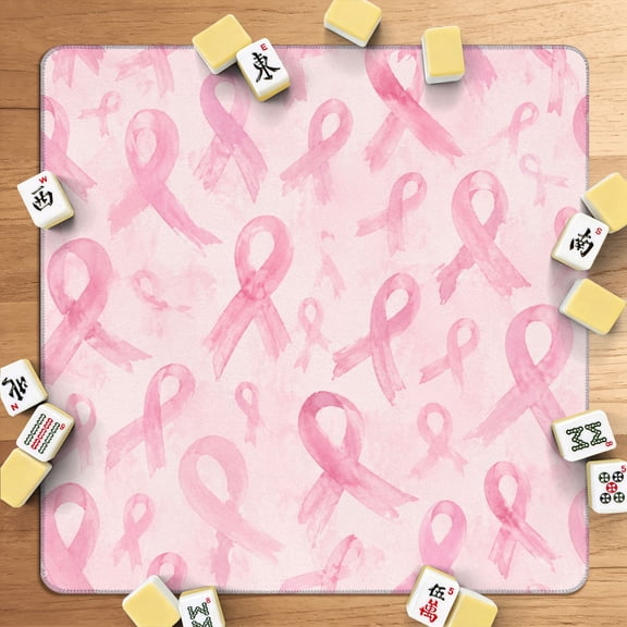Mahjong Mat 31.5" x 31.5" Pink Awareness Ribbons Watercolor Soft Pink Non-Slip Noise Reduction American Mahjong Tiles Table Cover for Dominoes Poker Card Board Games Gift