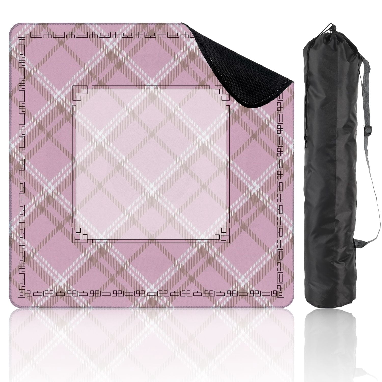Mahjong Mat 31.5" x 31.5" Pink Beige Plaid Diagonal Stripes Geometric Checks Non-Slip Noise Reduction American Mahjong Tiles Table Cover for Dominoes Poker Card Board Games Gift