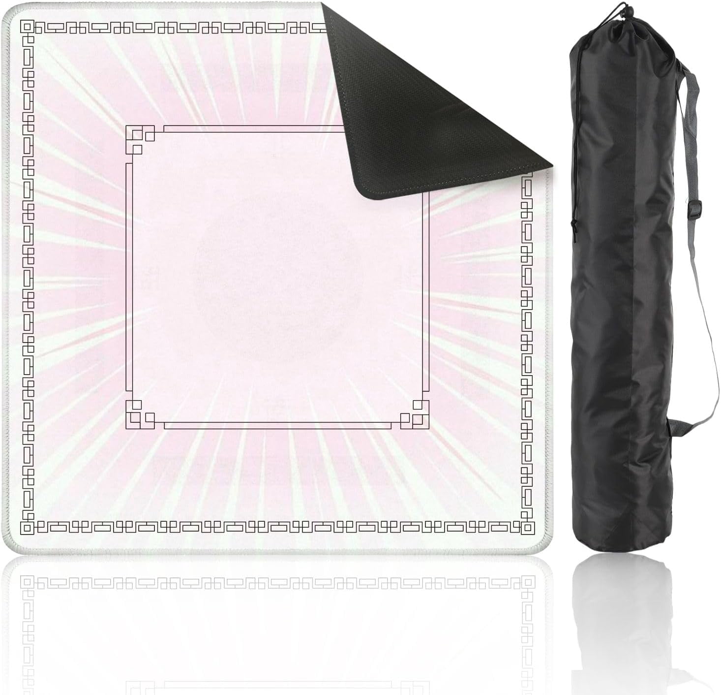 Mahjong Mat 31.5" x 31.5" Pink Burst Comic Style Radiating Light Lines Non-Slip Noise Reduction Mahjong Tiles Table Cover for Dominoes Poker Card Board and Tile Games