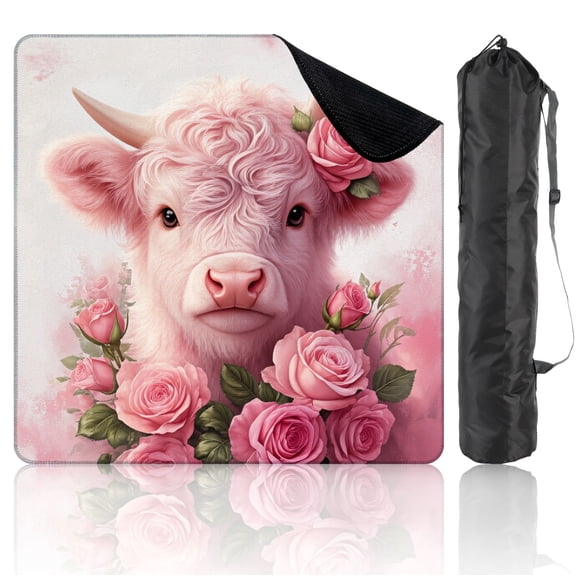 Mahjong Mat 31.5" x 31.5" Pink Calf Surrounded by Roses Soft Pastel Colors Non-Slip Noise Reduction Mahjong Tiles Table Cover for Dominoes Poker Card Board and Tile Games