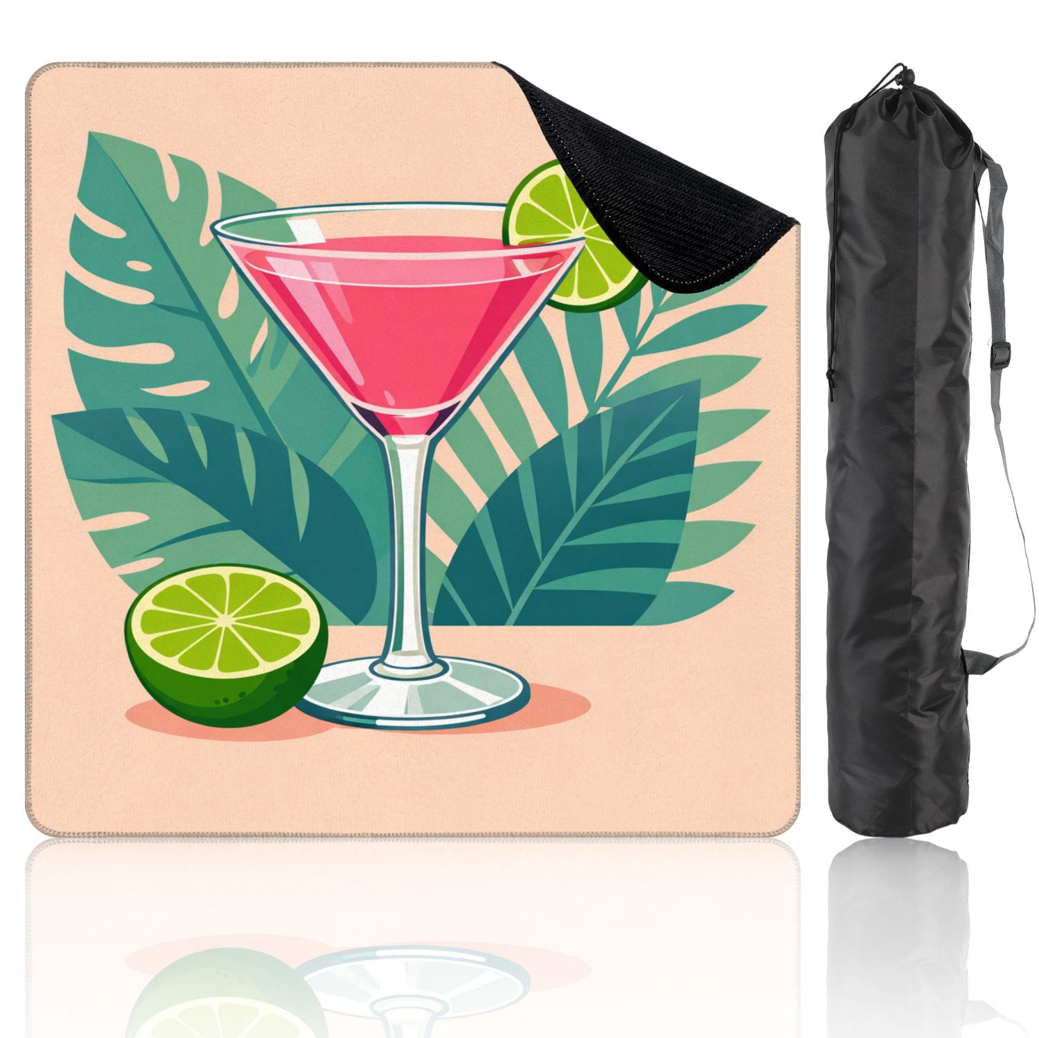 Mahjong Mat 31.5" x 31.5" Pink Cocktail Lime Slice Tropical Leaves Non-Slip Noise Reduction Mahjong Tiles Table Cover for Dominoes Poker Card Board and Tile Games