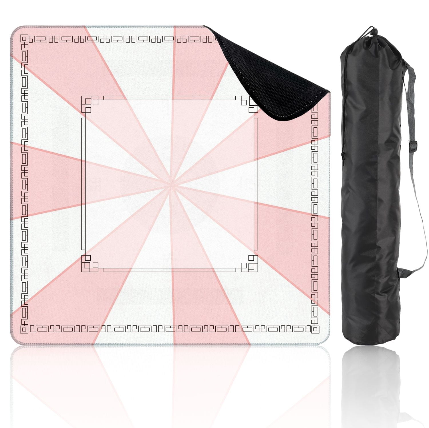 Mahjong Mat 31.5" x 31.5" Pink Geometric Triangular Segments Non-Slip Noise Reduction American Mahjong Tiles Table Cover for Dominoes Poker Card Board Games Gift