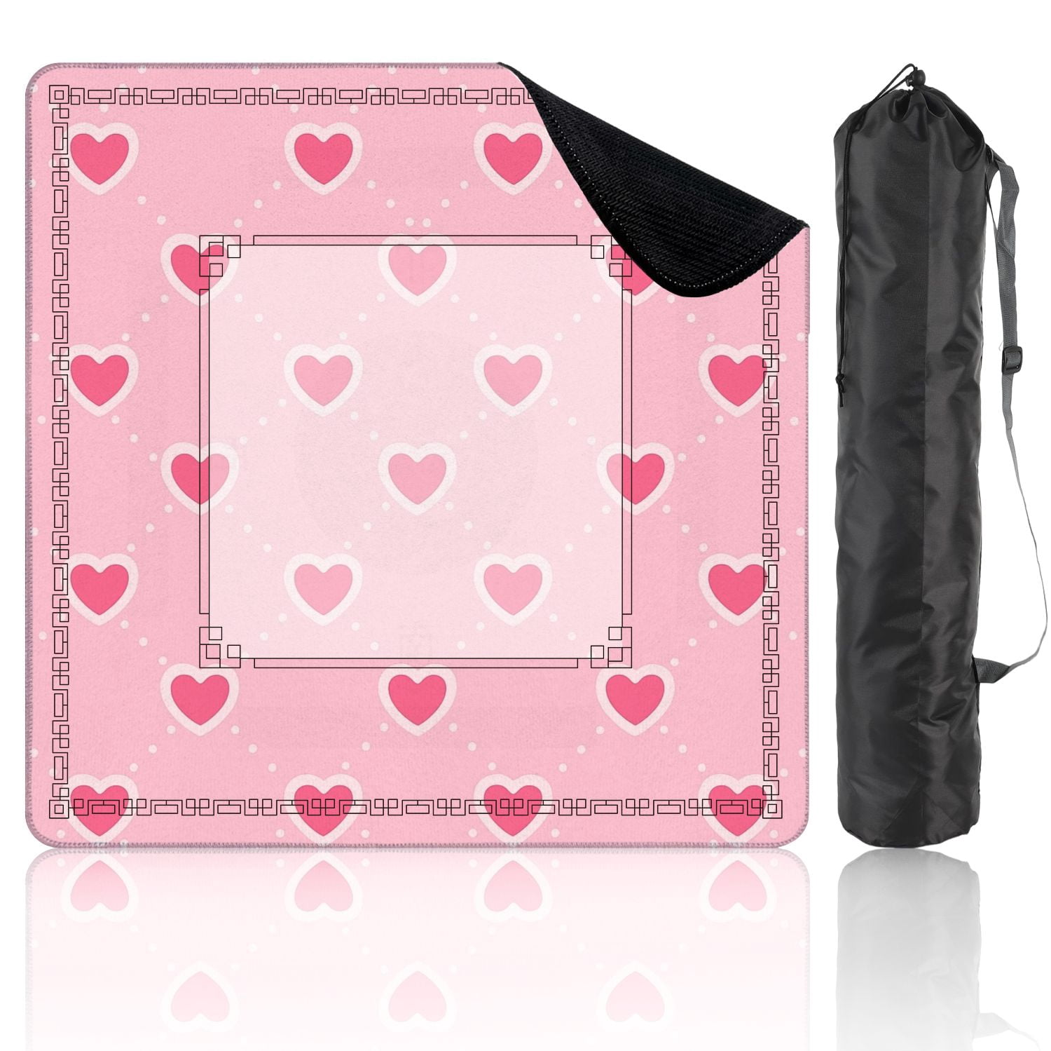 Mahjong Mat 31.5" x 31.5" Pink Heart Dotted Lines Light Pink Non-Slip Noise Reduction American Mahjong Tiles Table Cover for Dominoes Poker Card Board Games Gift