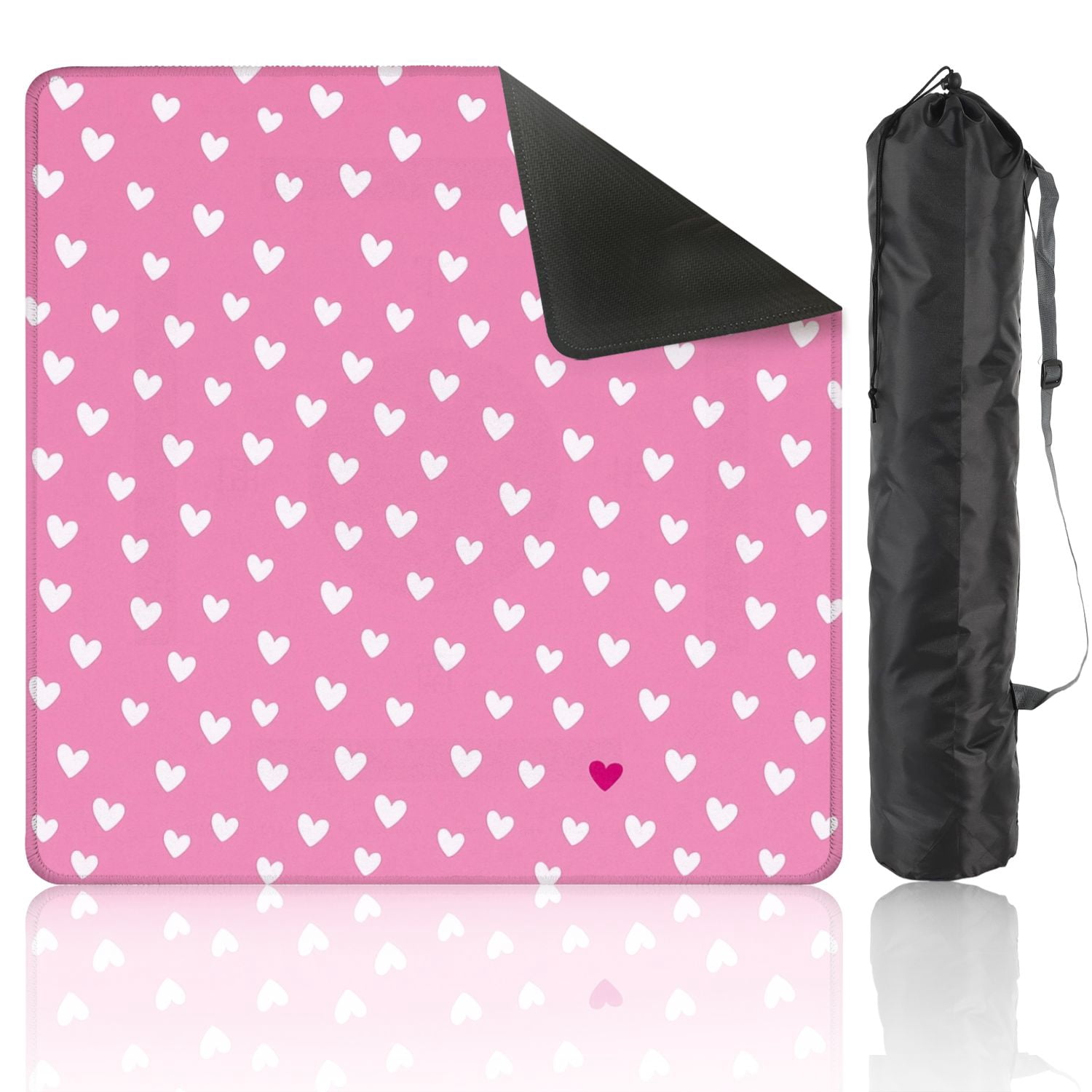 Mahjong Mat 31.5" x 31.5" Pink Heart White Red Hearts Soft Pink Non-Slip Noise Reduction American Mahjong Tiles Table Cover for Dominoes Poker Card Board Games Gift