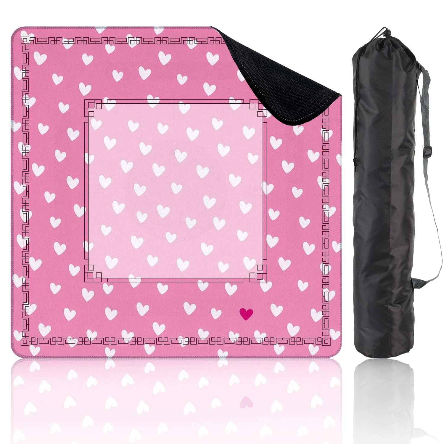 Mahjong Mat 31.5" x 31.5" Pink Heart White Red Hearts Soft Pink Non-Slip Noise Reduction American Mahjong Tiles Table Cover for Dominoes Poker Card Board Games Gift