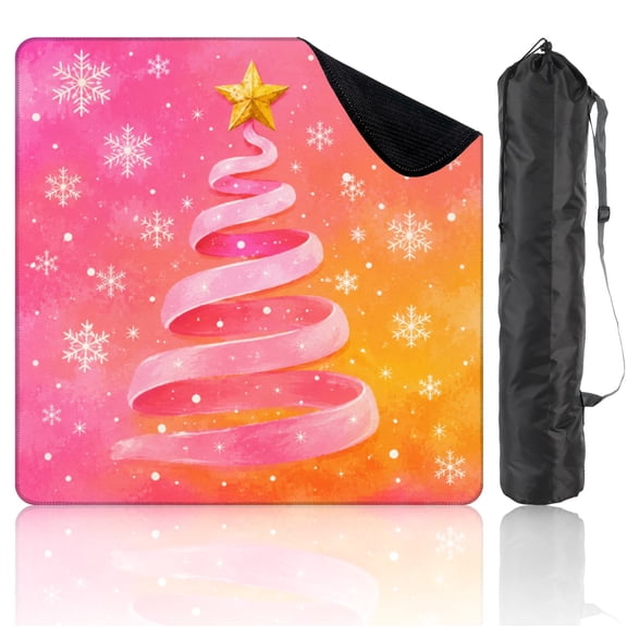 Mahjong Mat 31.5" x 31.5" Pink Orange Christmas Golden Star White Snowflakes Non-Slip Noise Reduction Mahjong Accessories Gifts for Board and Tile Games