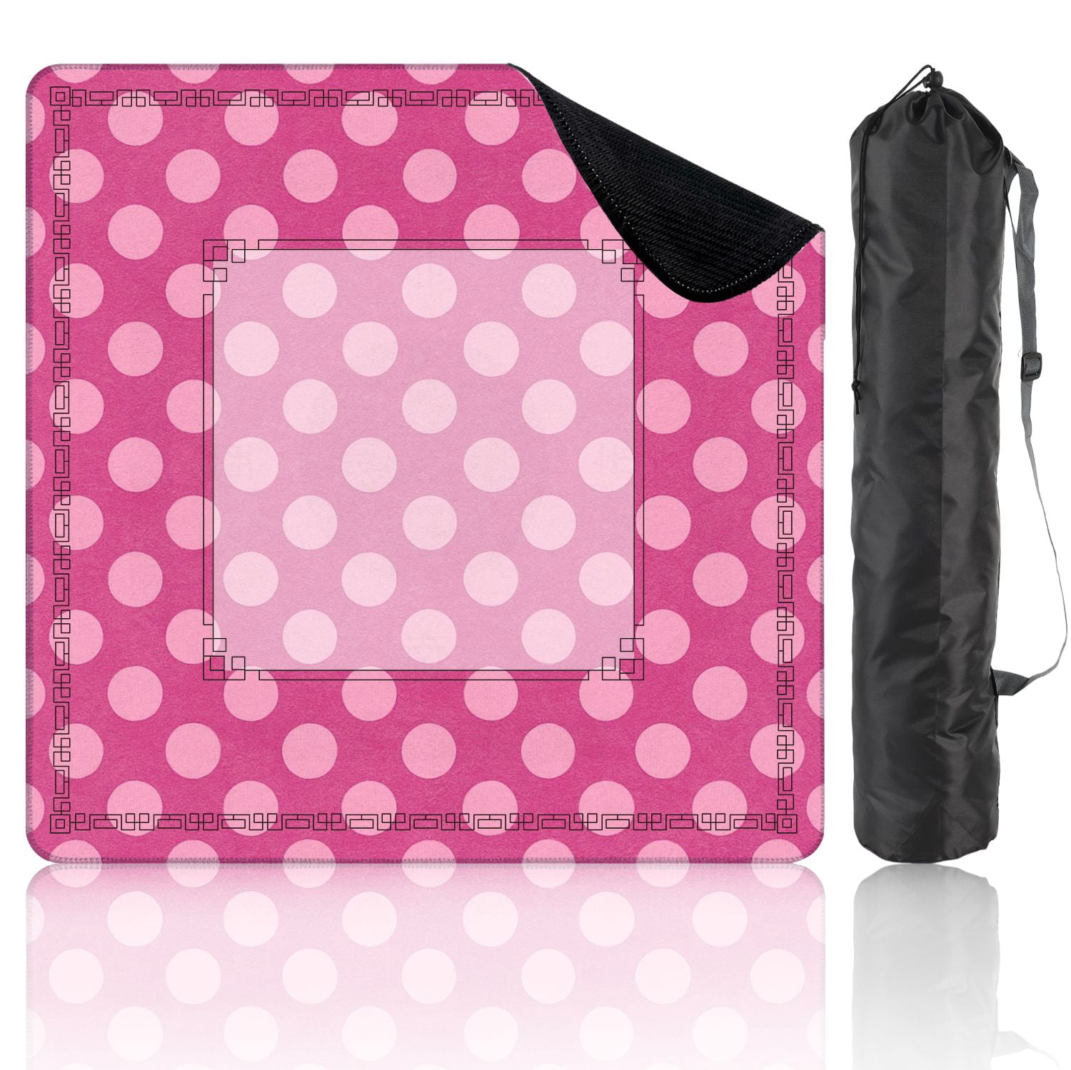 Mahjong Mat 31.5" x 31.5" Pink Polka Dot Vibrant Pink Non-Slip Noise Reduction American Mahjong Tiles Table Cover for Dominoes Poker Card Board Games Gift