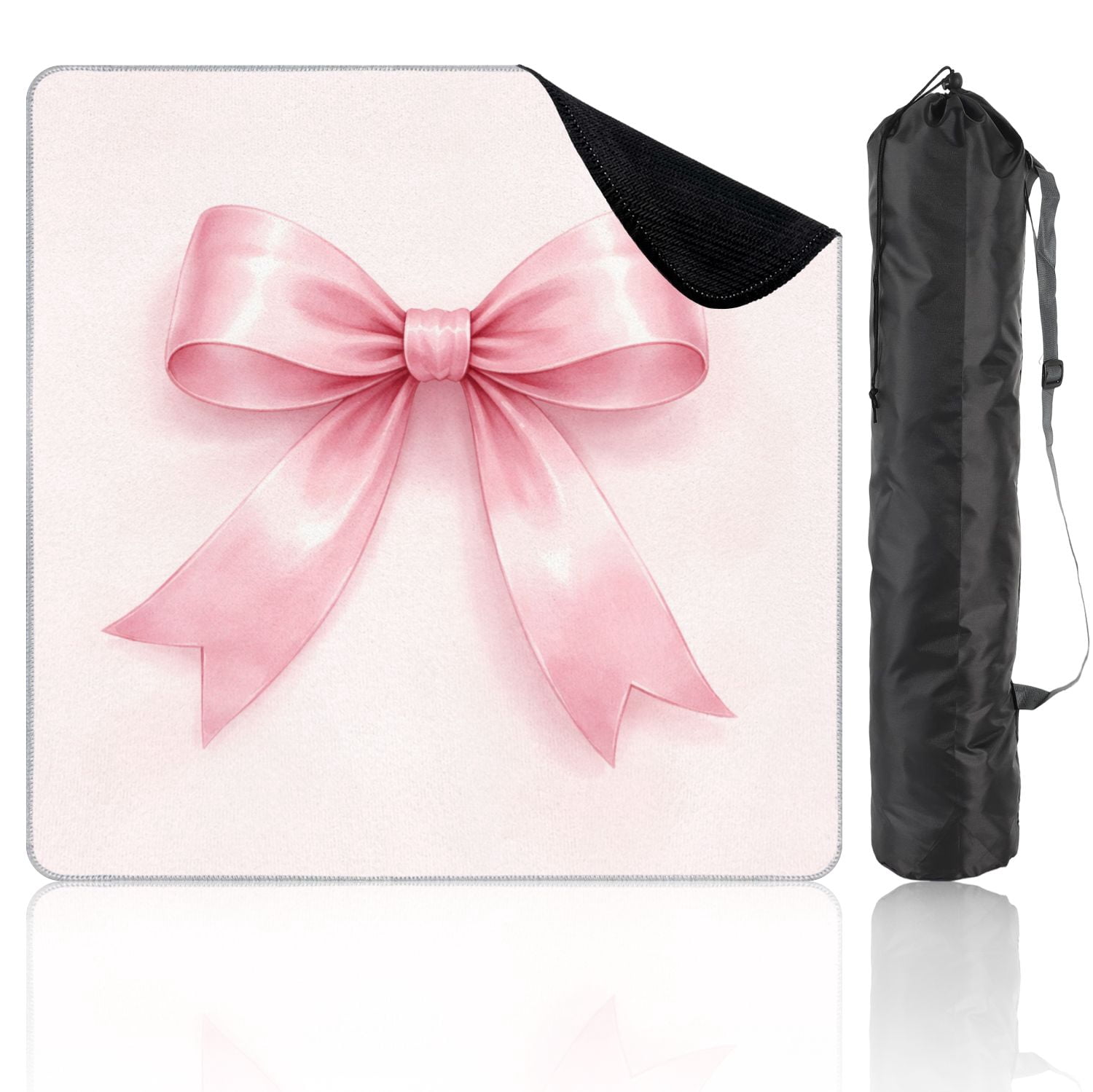 Mahjong Mat 31.5" x 31.5" Pink Satin Bow Shiny Texture Elegant Ribbon Design Non-Slip Noise Reduction Mahjong Tiles Table Cover for Dominoes Poker Card Board and Tile Games