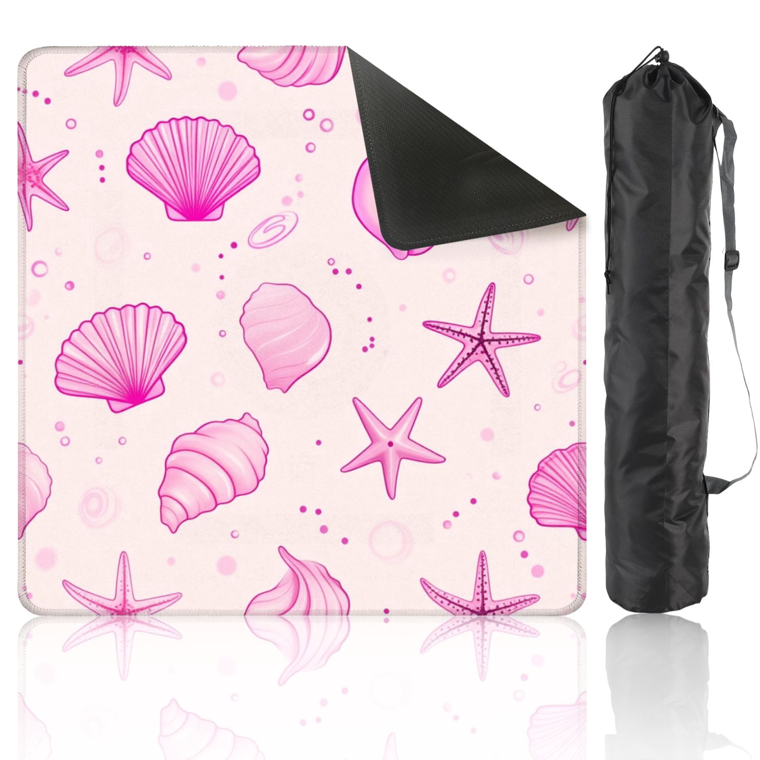 Mahjong Mat 31.5" x 31.5" Pink Seashell Starfish Light Non-Slip Noise Reduction American Mahjong Tiles Table Cover for Dominoes Poker Card Board Games Gift