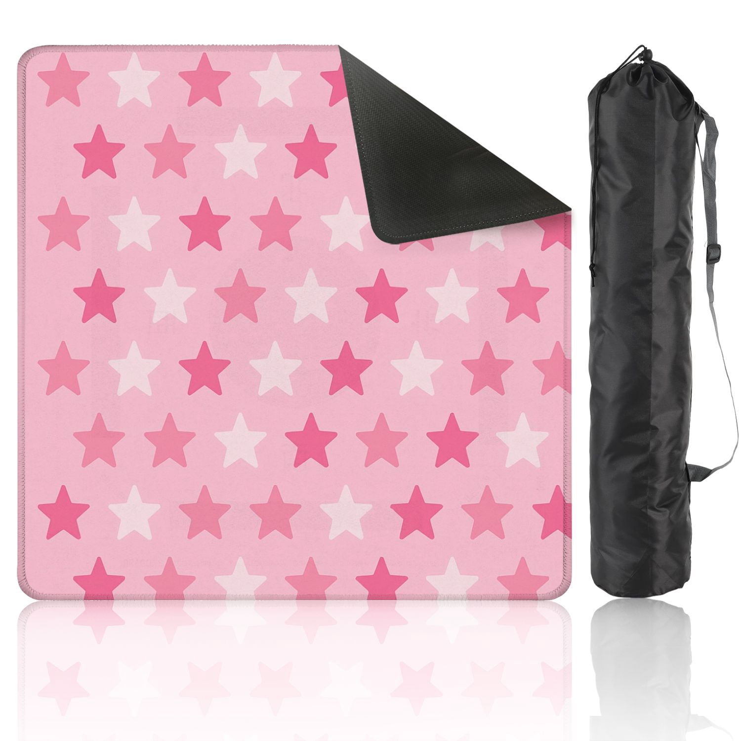 Mahjong Mat 31.5" x 31.5" Pink Star Seamless Light Dark Shades Pastel Non-Slip Noise Reduction American Mahjong Tiles Table Cover for Dominoes Poker Card Board Games Gift