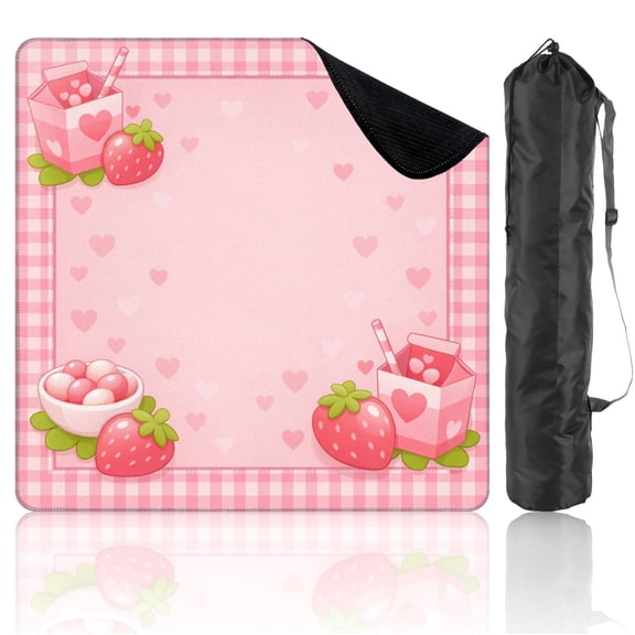 Mahjong Mat 31.5" x 31.5" Pink Strawberry Hearts Sweet Treats Non-Slip Noise Reduction Mahjong Tiles Table Cover for Dominoes Poker Card Board and Tile Games