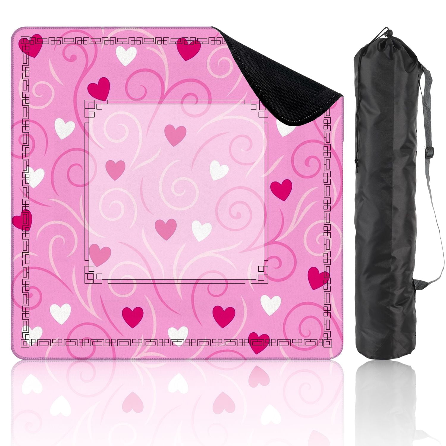 Mahjong Mat 31.5" x 31.5" Pink Swirl Red White Hearts Romantic Valentine s Design Non-Slip Noise Reduction American Mahjong Tiles Table Cover for Dominoes Poker Card Board Games Gift