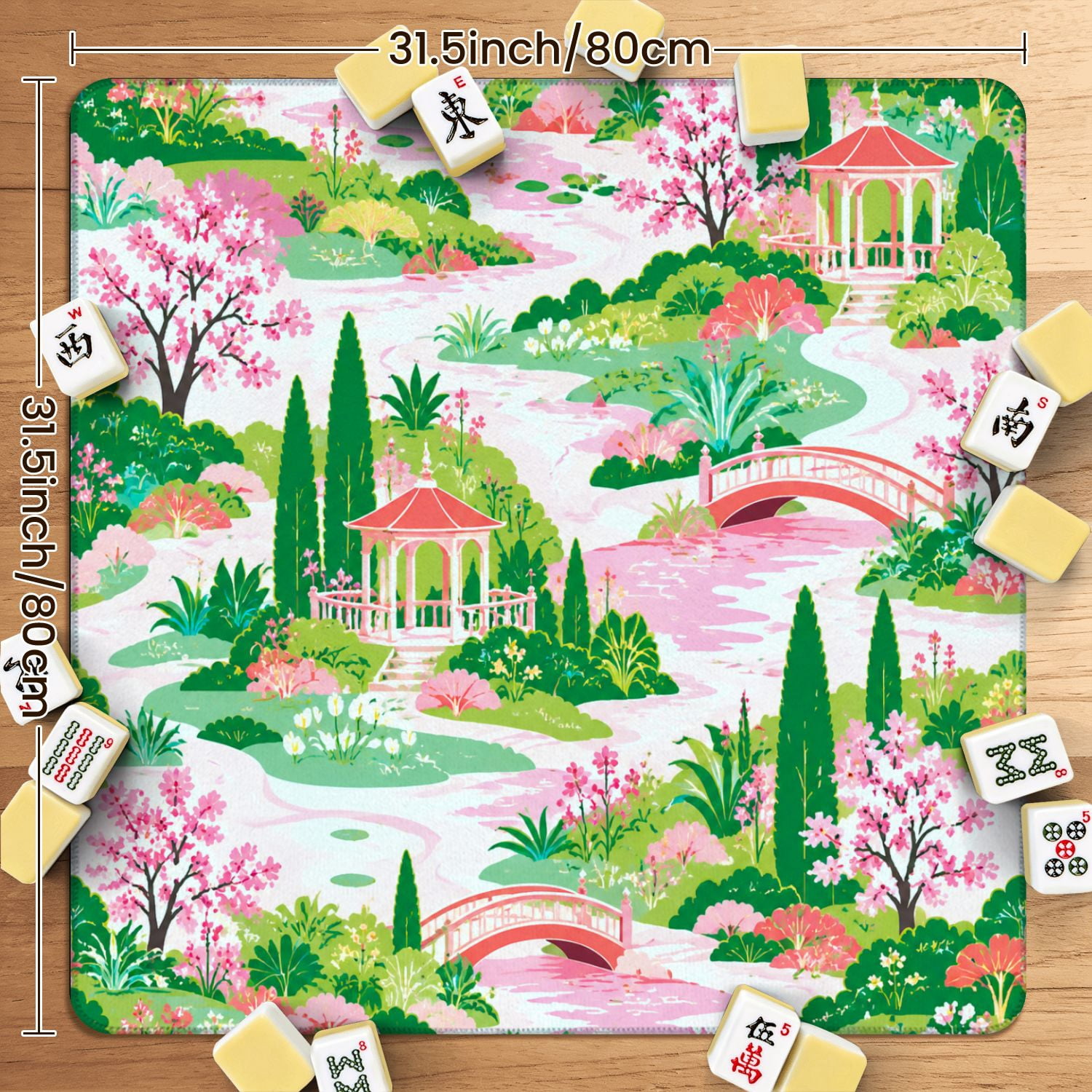 Mahjong Mat 31.5" x 31.5" Pink Tropical Palm Hibiscus Non-Slip Noise Reduction American Mahjong Tiles Table Cover for Dominoes Poker Card Board Games Gift