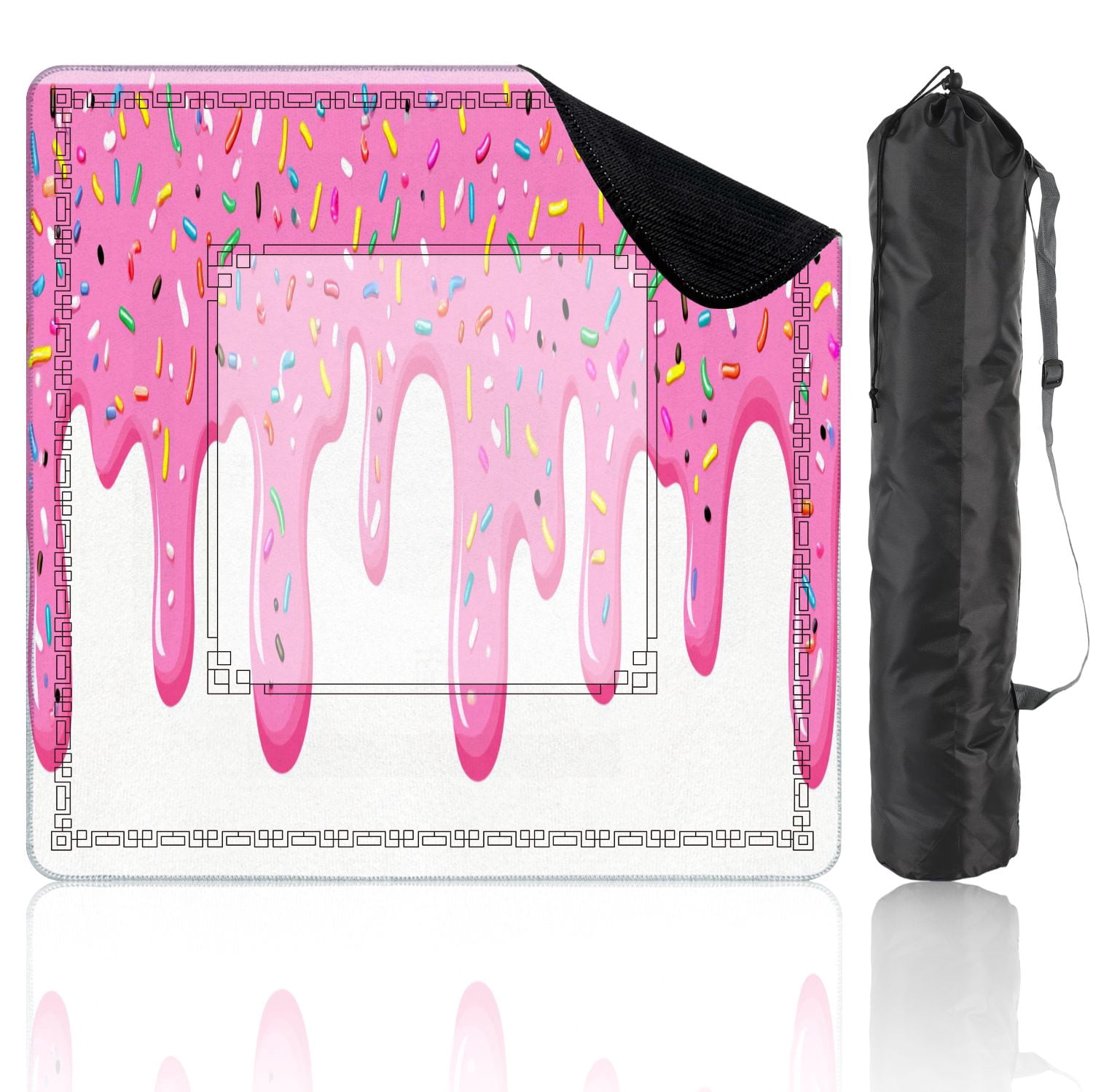 Mahjong Mat 31.5" x 31.5" Pink ice cream melted colorful cute candy sprinkles long border Non-Slip Noise Reduction American Mahjong Tiles Table Cover for Dominoes Poker Card Board Games Gift