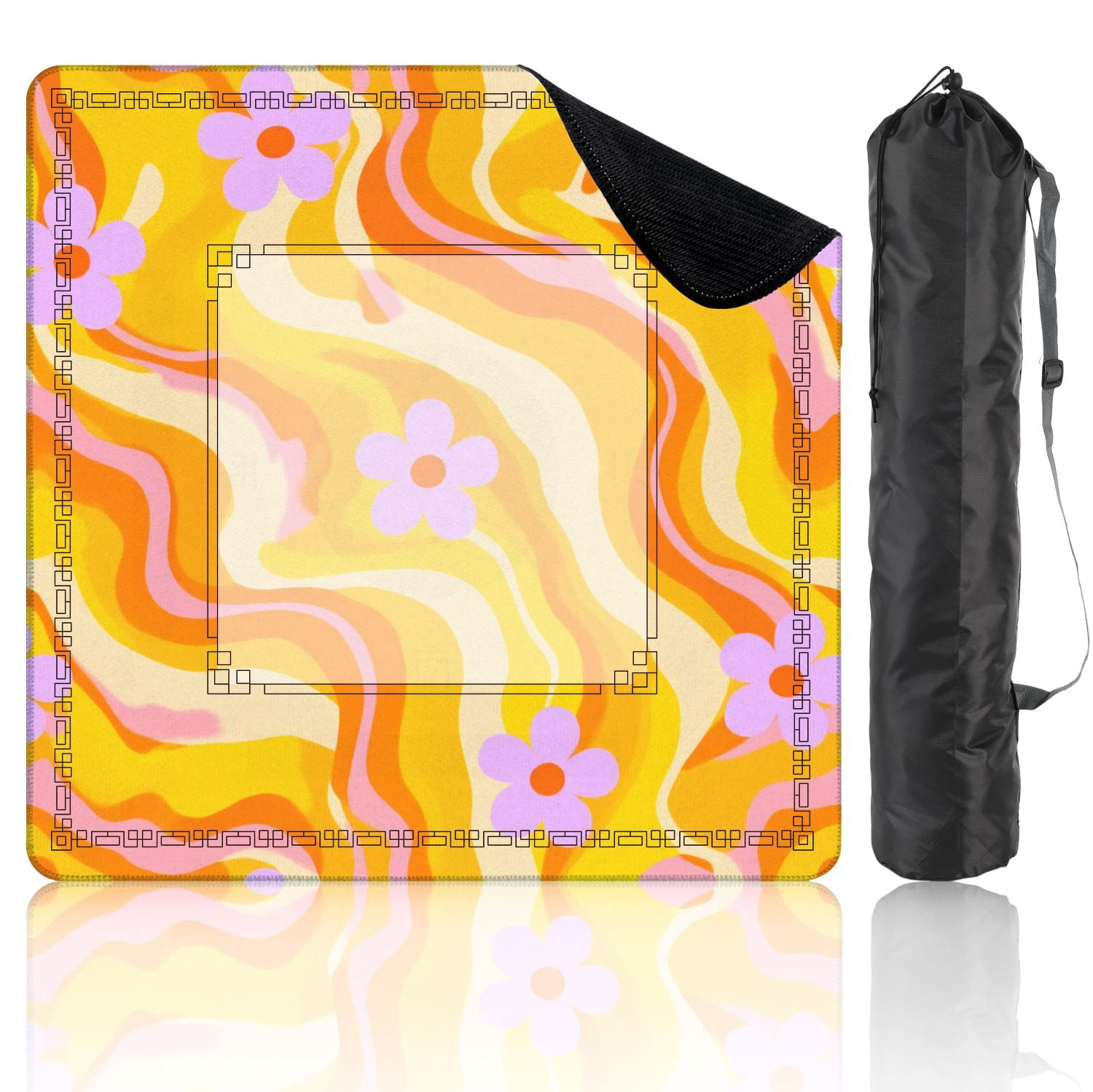 Mahjong Mat 31.5" x 31.5" Psychedelic swirl seamless 60s 70s style liquid groovy Non-Slip Noise Reduction American Mahjong Tiles Table Cover for Dominoes Poker Card Board Games Gift