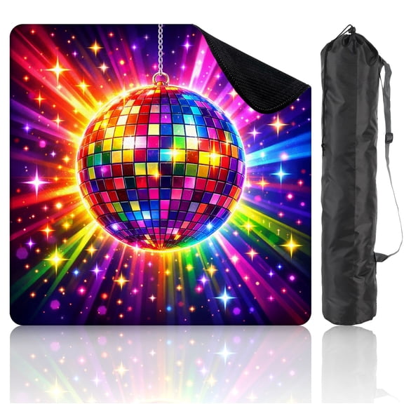 Mahjong Mat 31.5" x 31.5" Rainbow Disco Ball Colorful Light Sparkles Non-Slip Noise Reduction Mahjong Tiles Table Cover for Dominoes Poker Card Board and Tile Games