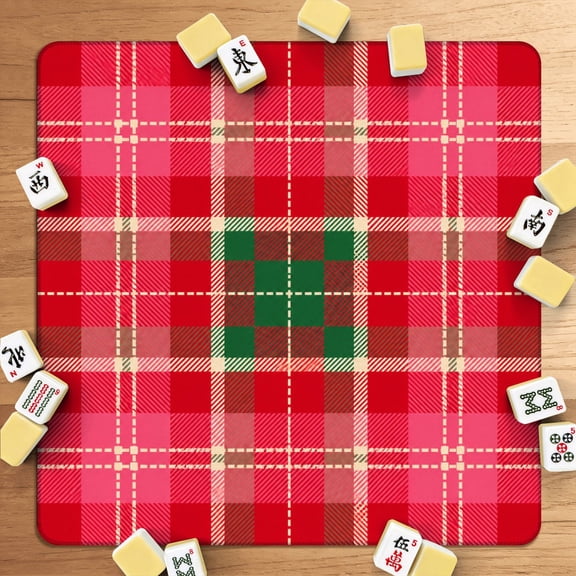 Mahjong Mat 31.5" x 31.5" Red Green Plaid Tartan Classic Crosshatch Lines Festive Textile Style Non-Slip Noise Reduction American Mahjong Tiles Table Cover for Dominoes Poker Card Board Games Gift