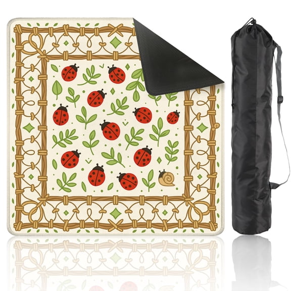 Mahjong Mat 31.5" x 31.5" Red Ladybugs Green Leaves Playful Nature Anti-Slip and Noise Reduction Symmetry Design Mahjong Tiles Table Cover for Dominoes Poker Card Board and Tile Games