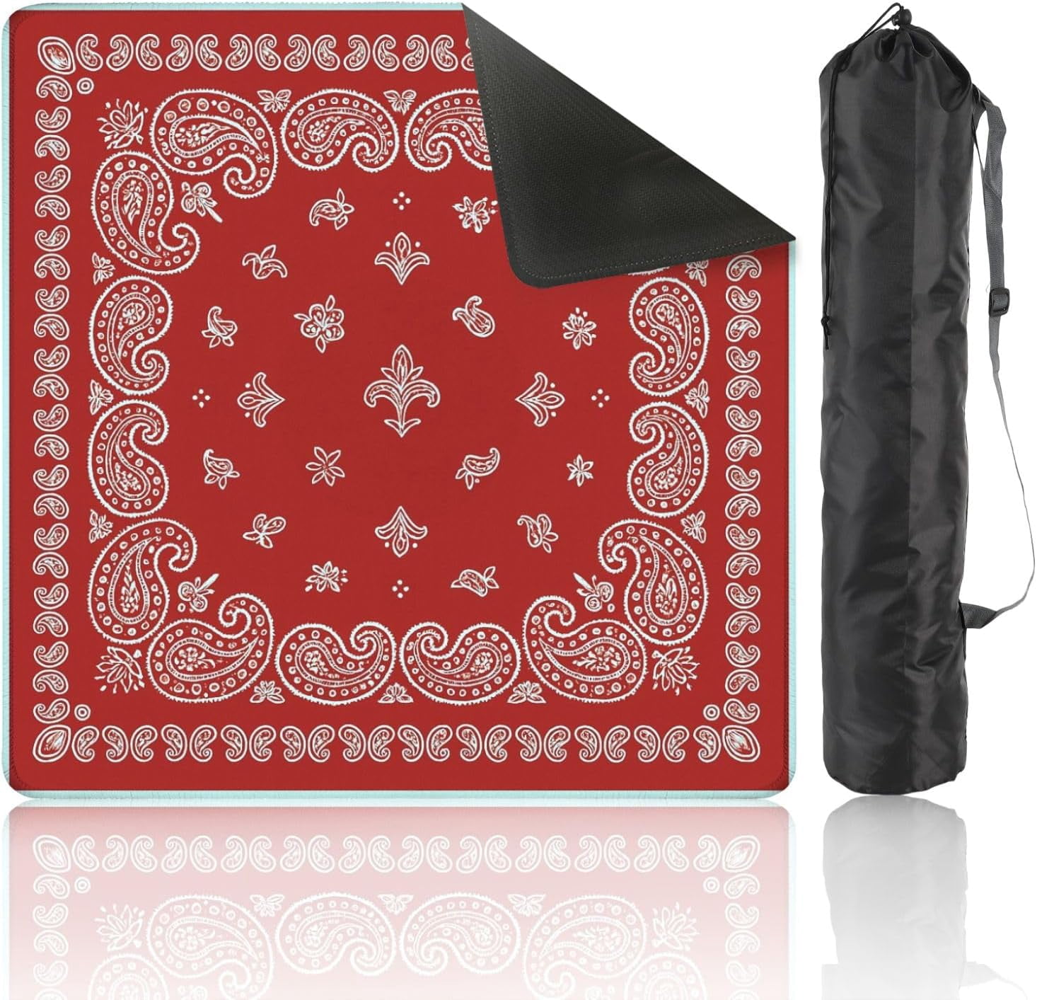Mahjong Mat 31.5" x 31.5" Red Paisley Bandana Floral Elements White Detailing Non-Slip Noise Reduction Mahjong Tiles Table Cover for Dominoes Poker Card Board and Tile Games Gift