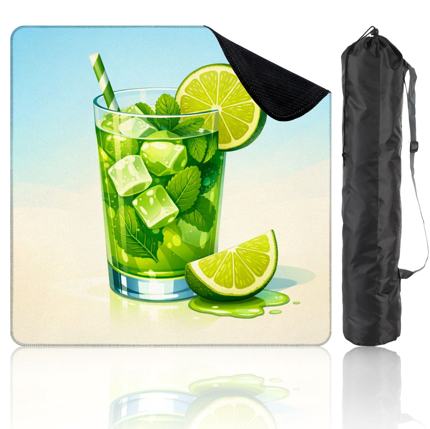 Mahjong Mat 31.5" x 31.5" Refreshing Lime Mojito Drink Mint Ice Cubes Non-Slip Noise Reduction Mahjong Tiles Table Cover for Dominoes Poker Card Board and Tile Games