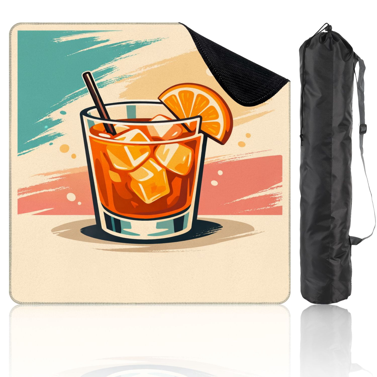 Mahjong Mat 31.5" x 31.5" Refreshing Orange Cocktail Ice Cubes Citrus Slice Non-Slip Noise Reduction Mahjong Tiles Table Cover for Dominoes Poker Card Board and Tile Games
