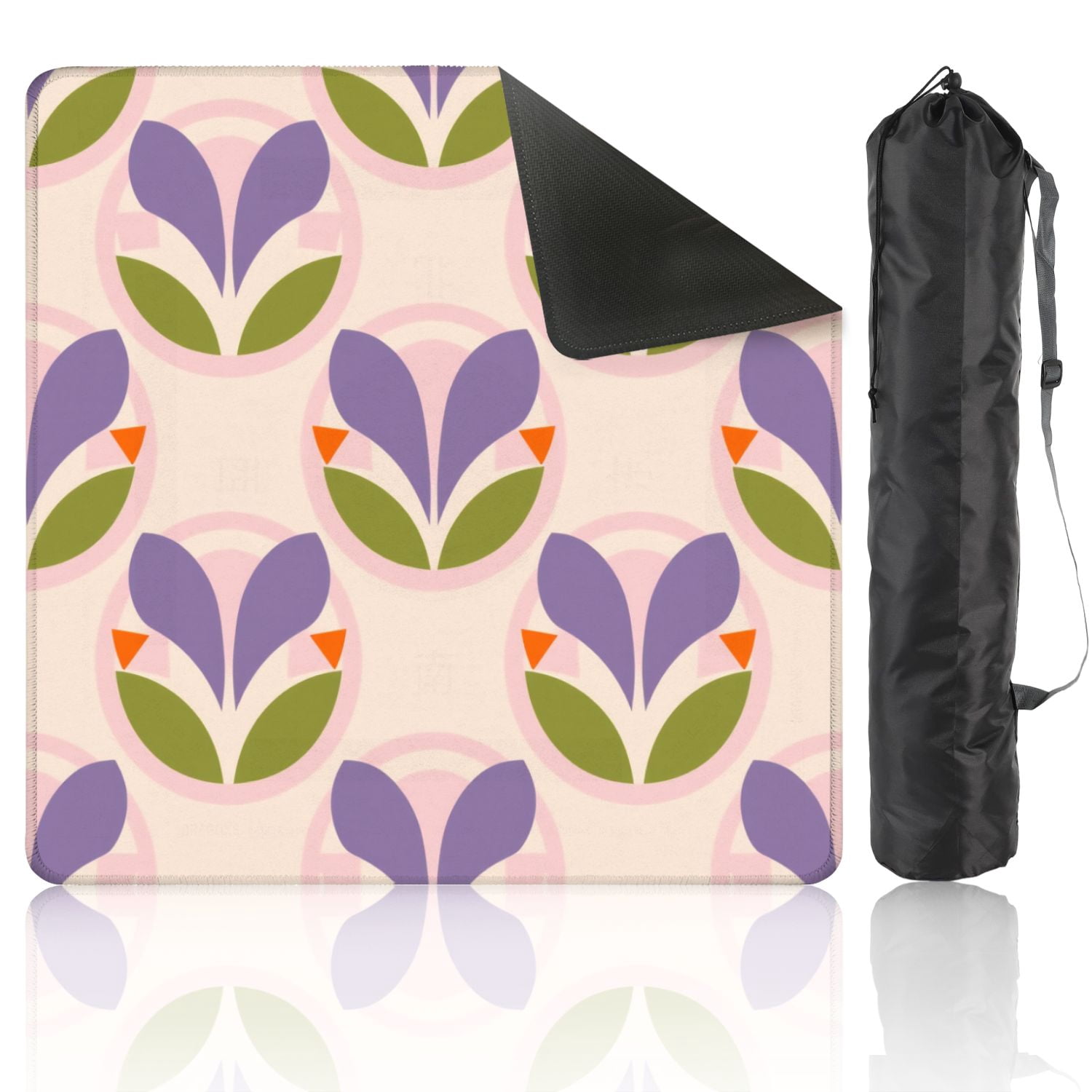 Mahjong Mat 31.5" x 31.5" Retro Floral Purple Petals Green Leaves Orange Accents Light Non-Slip Noise Reduction American Mahjong Tiles Table Cover for Dominoes Poker Card Board Games Gift