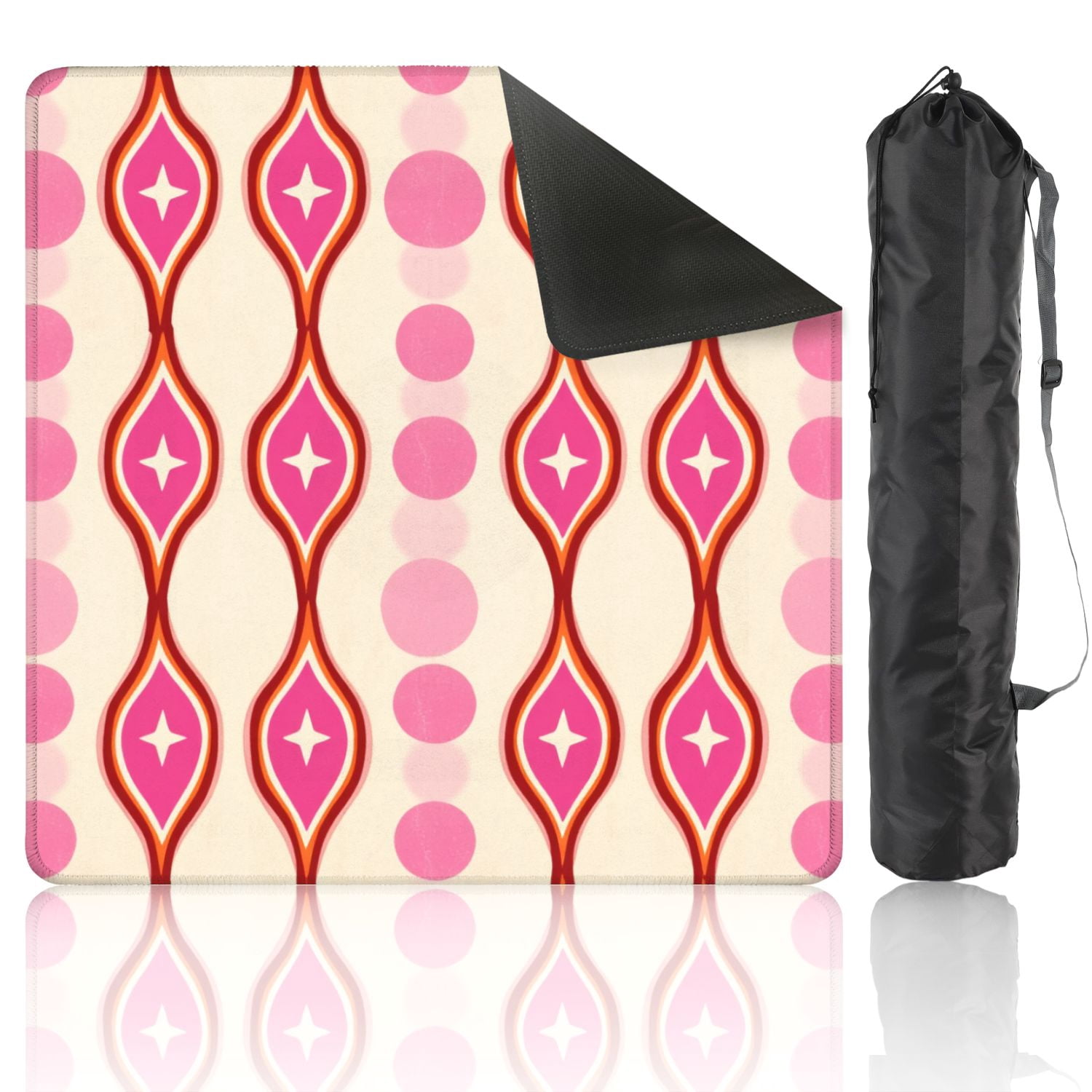 Mahjong Mat 31.5" x 31.5" Retro Pink Orange Geometric Star Accents Non-Slip Noise Reduction American Mahjong Tiles Table Cover for Dominoes Poker Card Board Games Gift