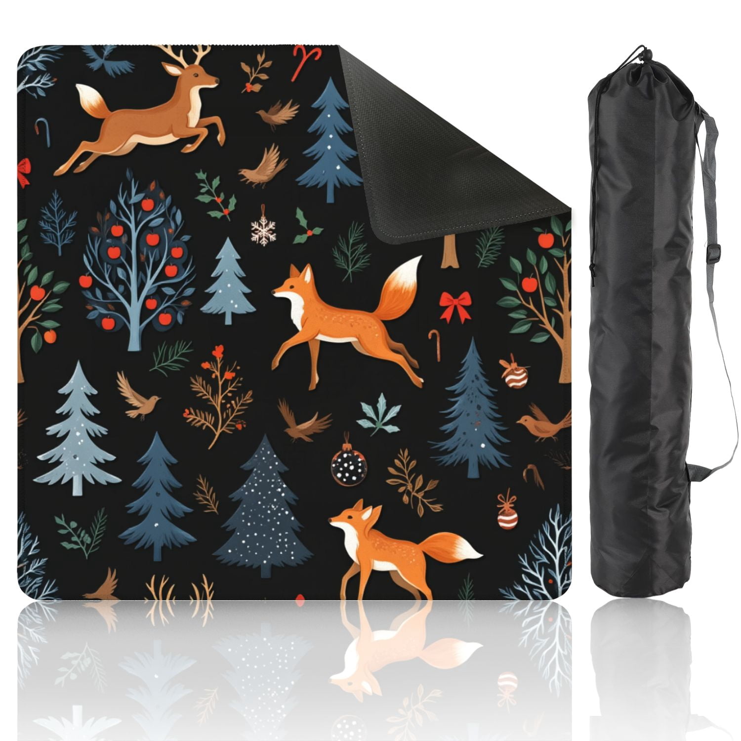 Mahjong Mat 31.5" x 31.5" Rustic seamless trees deer fox other Christmas print Non-Slip Noise Reduction American Mahjong Tiles Table Cover for Dominoes Poker Card Board Games Gift