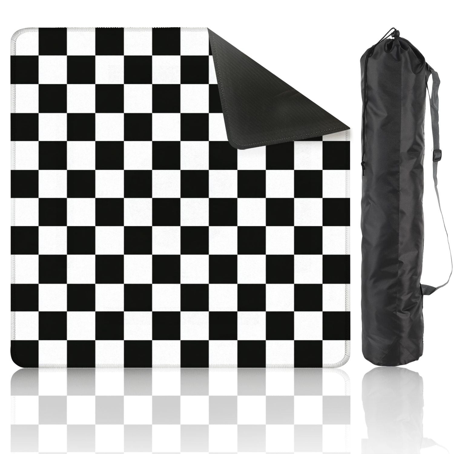 Mahjong Mat 31.5" x 31.5" Seamless Black white checkered Black white squares Non-Slip Noise Reduction American Mahjong Tiles Table Cover for Dominoes Poker Card Board Games Gift