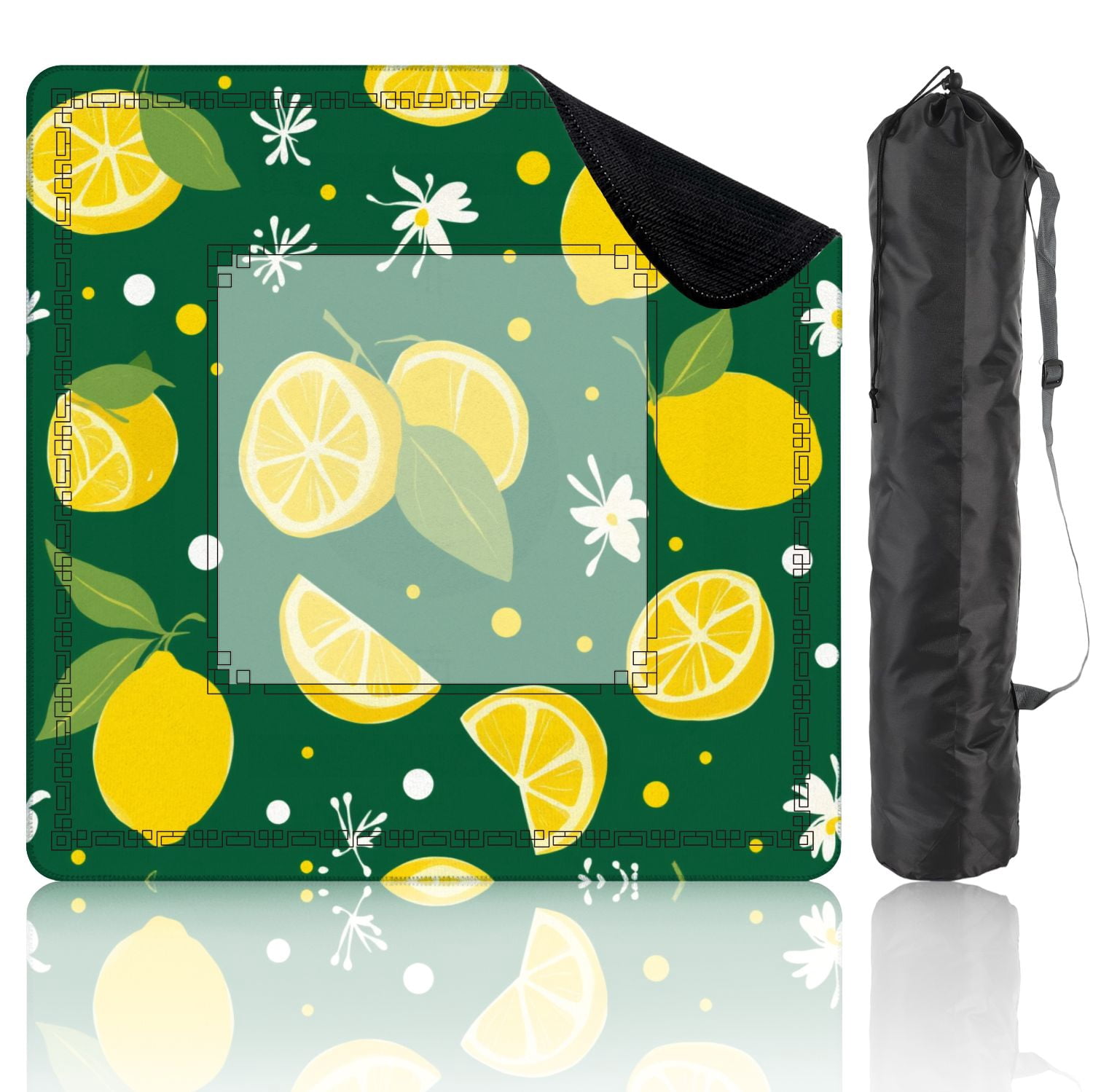 Mahjong Mat 31.5" x 31.5" Seamless Bright Yellow Lemons Green Non-Slip Noise Reduction American Mahjong Tiles Table Cover for Dominoes Poker Card Board Games Gift