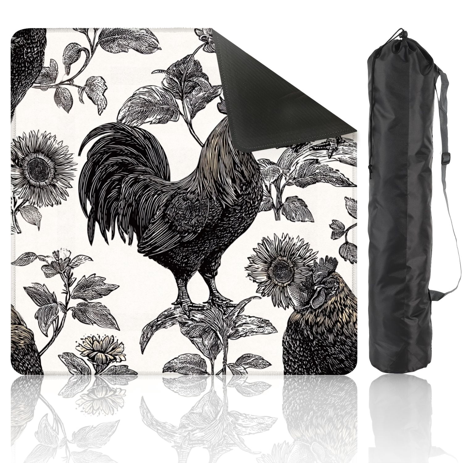Mahjong Mat 31.5" x 31.5" Seamless Chicken rooster hen sunflowers Decorative Non-Slip Noise Reduction American Mahjong Tiles Table Cover for Dominoes Poker Card Board Games Gift